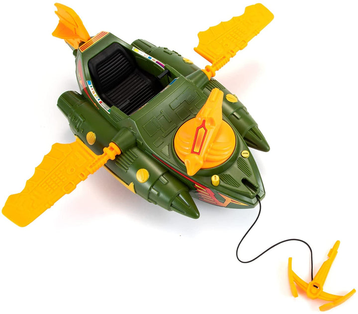 Masters of the Universe Origins Wind Raider-Fahrzeug mit Abschlepphaken, einziehbarem Kabel und Ausstellungsständer zum Spielen und Präsentieren von MOTU-Geschichten, Geschenk für Kinder ab 6 Jahren