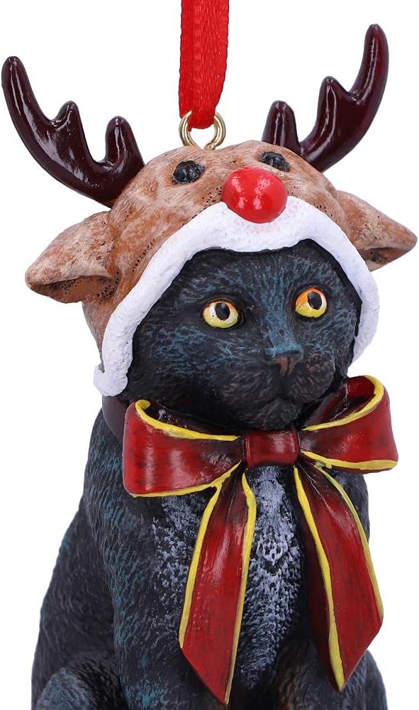 Nemesis Now Rentier-Katze-Hängeornament (LP), 9 cm, Schwarz