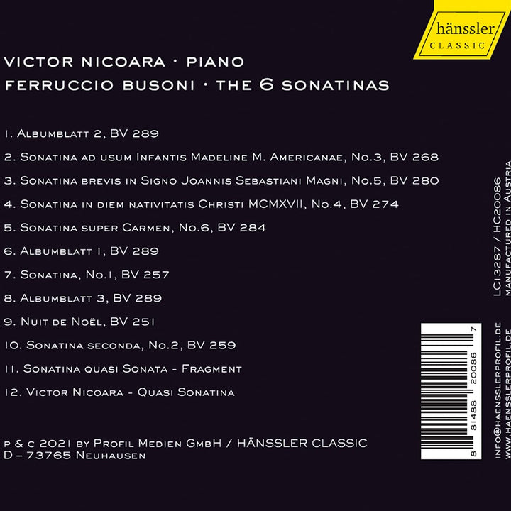 Busoni: The 6 Sonatinas [Victor Nicoar] [Hanssler Classics: HC20086] [Audio CD]