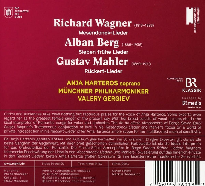 Anja Harteros, Munchner Philharmoniker & Valery Gergiev - Wagner, Berg, Mahler: Orchesterlieder [Audio CD]