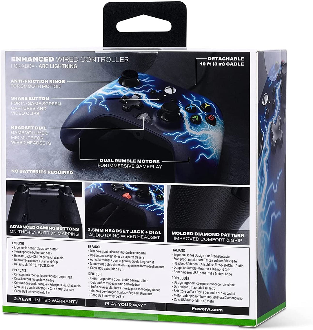 PowerA Enhanced Wired Controller for Xbox Series X|S - Arc Lightning, Gamepad, W