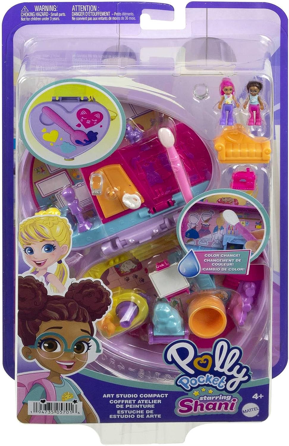 Polly Pocket Starring Shani Art Studio Compact, Micro Shani & Friend Dolls