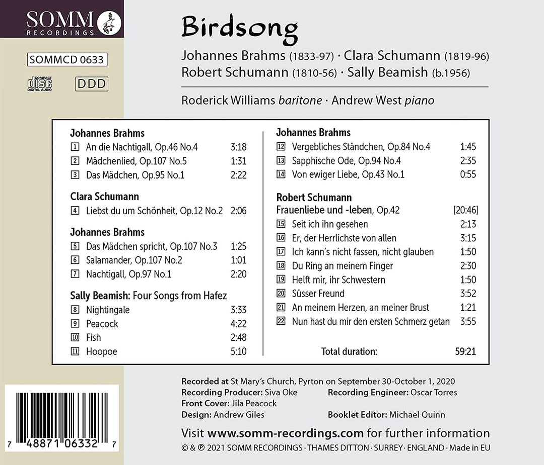 Birdsong [Roderick Williams; Andrew West] [Somm Recordings: SOMM 0633] [Audio CD]