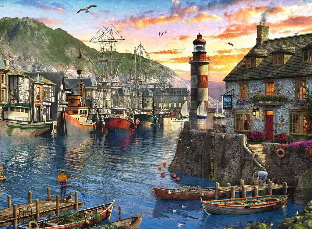 Ravensburger Sunrise at The Port 500 Piece Jigsaw Puzzle for Adults and Kids Age 10 Years Up