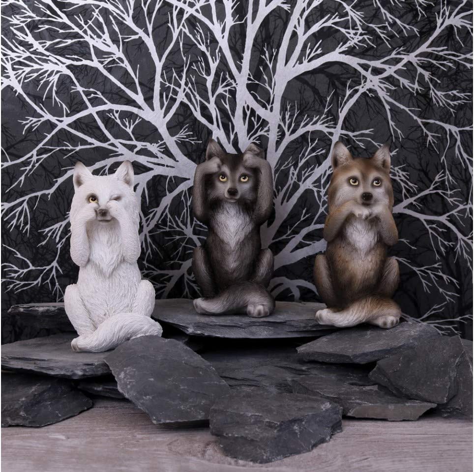 Nemesis Now B4472N9 Three Wise Wolves 10cm Figurine, Resin, Grey, One Size