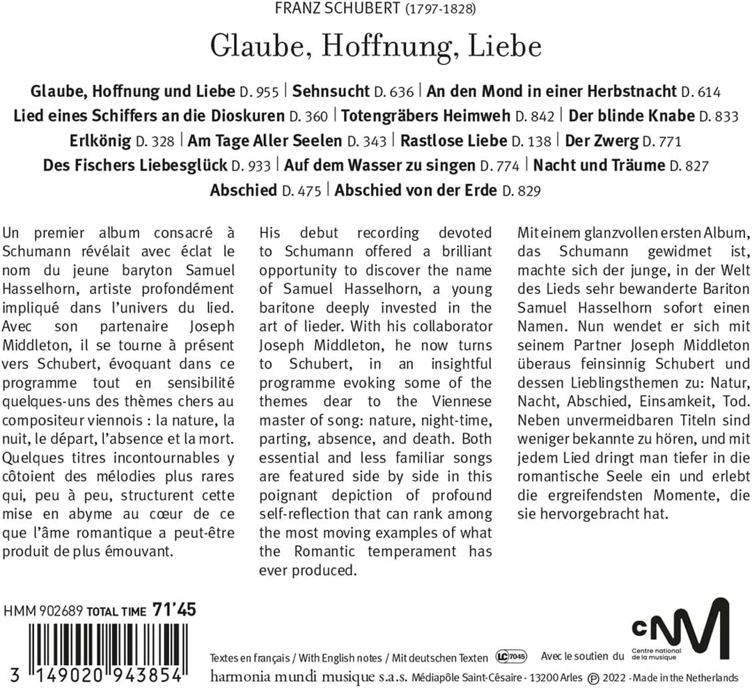 Schubert: Glaube, Hoffnung, Liebe, Lieder [Audio CD]