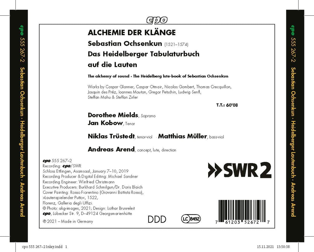 Heidelberger Tabulaturbuch [Dorothee Mields; Jan Kobow; Niklas Trüstedt; Matthias Müller; Andreas Arend] [Cpo: 555267-2] [Audio CD]