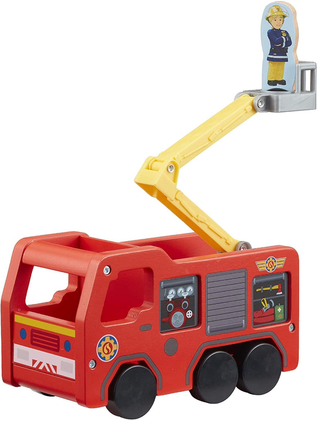 Feuerwehrmann Sam 07324 Holz Jupiter Figur FSC Holz Nachhaltiges Vorschulspielzeug mit Feuerwehrmann Sam und Penny zweiseitige Figur
