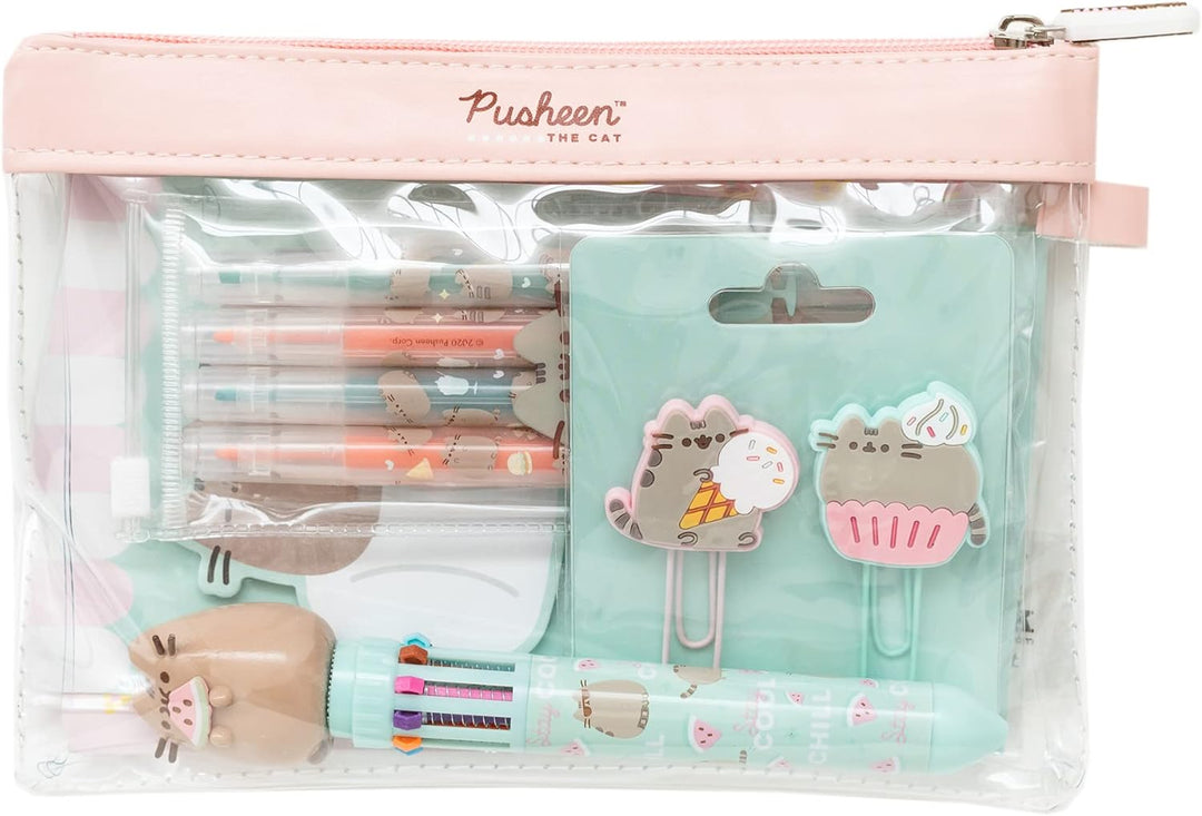 Grupo Erik Pusheen Stationery Set - Pusheen Pencil Case With Pen, Highlighter Set