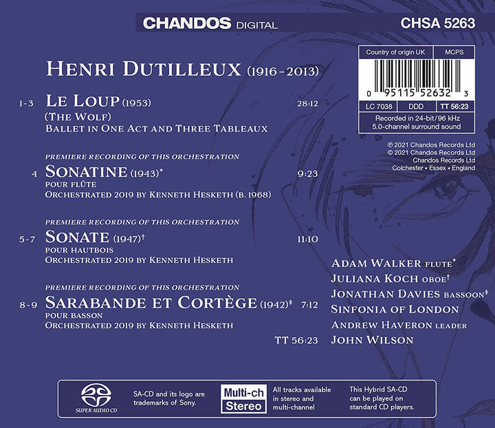 Sinfonia of London - Dutilleux: Le Loup [Sinfonia of London; Adam Walker; Juliana Koch; Jonathan Davies; John Wilson] [Chandos Records: CHSA 5263] [Audio CD]