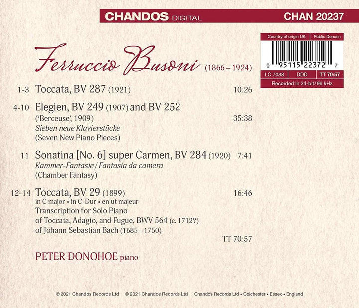 Busoni: Elegien/Toccata [Peter Donohoe] [Chandos Records: CHAN 20237] [Audio CD]