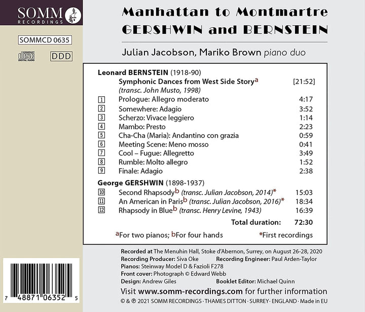 Manhattan To Montmartre [Julian Jacobson; Mariko Brown] [Somm Recordings: SOMM 0635] [Audio CD]