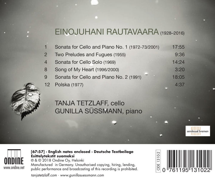 Tanja Tetzlaff - Rautavaara: Works For Cello [Tanja Tetzlaff; Gunilla Süssmann] [Ondine: ODE 1310-2]  [Audio CD]