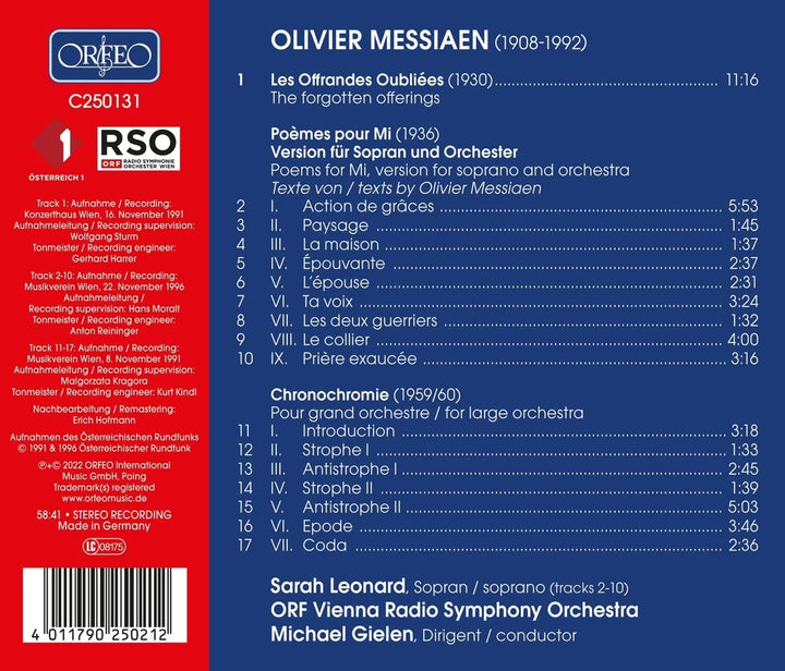 Messiaen: Gielen Conducts [Sarah Leonard; ORF Vienna Radio Symphony Orchestra; [Audio CD]