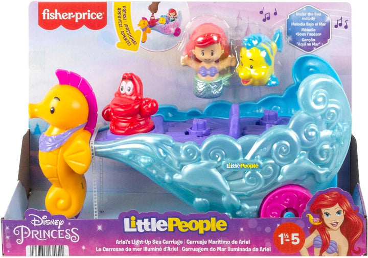 Fisher-Price Little People Toddler Toy Disney Princess Ariel's Light-Up Sea Carriage Musical Vehicle with 2 Figures