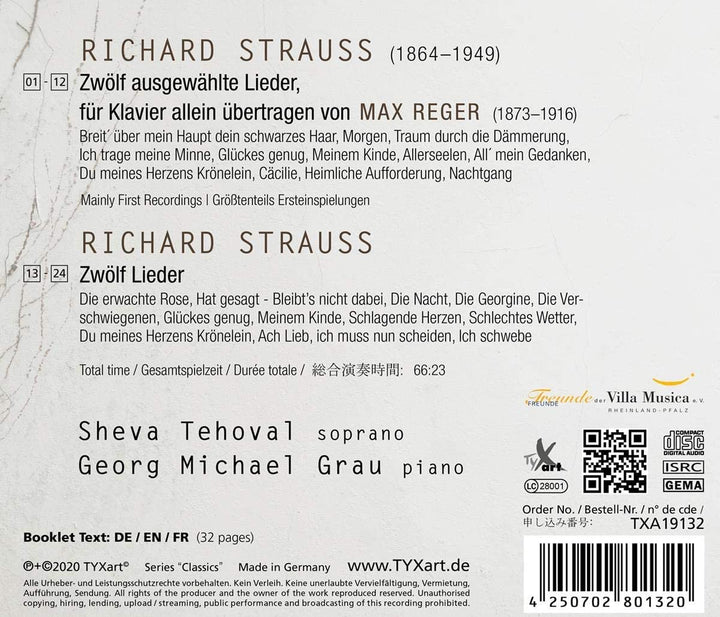 Sheva Tehoval; Georg Michael Grau - Straus/Reger: Lieder Mit Un Ohne Worte [Audio CD]