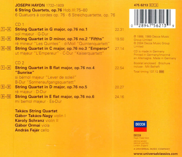 Haydn: Six String Quartets, Op.76 - Takcs Quartet [Audio CD]