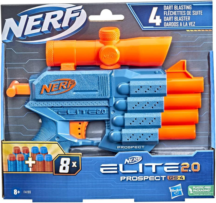 Nerf Elite 2.0 Prospect QS-4 Blaster, 8 Official Nerf Elite Darts, 4-Dart Blasting