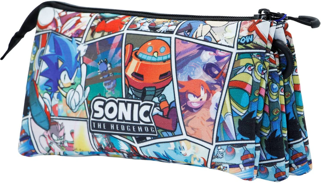 Sega-Sonic Comic-Triple HS Pencil Case, Multicolour