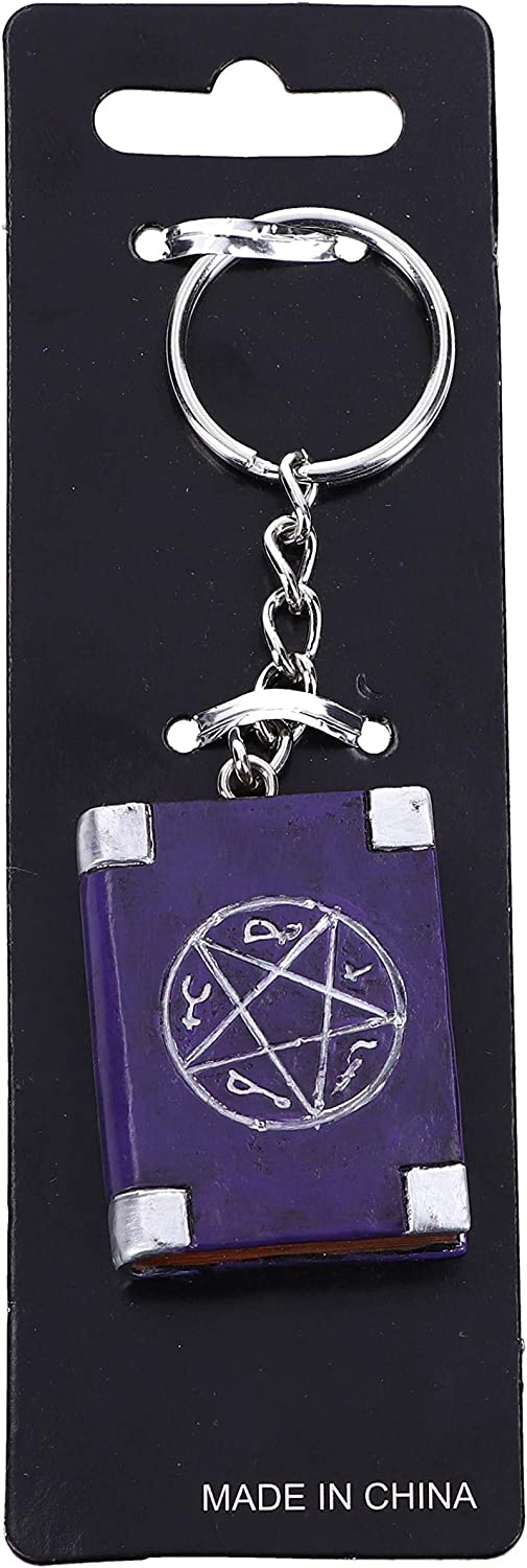 Nemesis Now Witches Grimoire Book of Spells Keyrings, Purple, 4.5cm