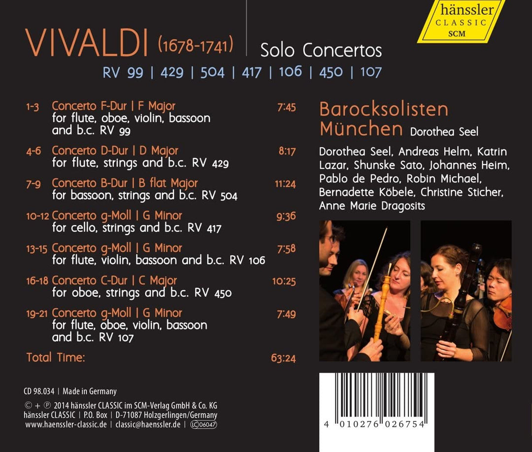 Vivaldi: Solo Concertos [Barocksolisten Mnchen] [Hanssler: 98.034] [Audio CD]