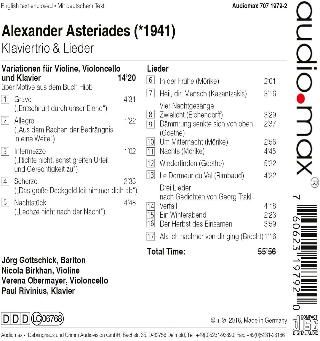 Jörg Gottschick - Alexander Asteriades: Klaviertrio, Lieder [Audio CD]