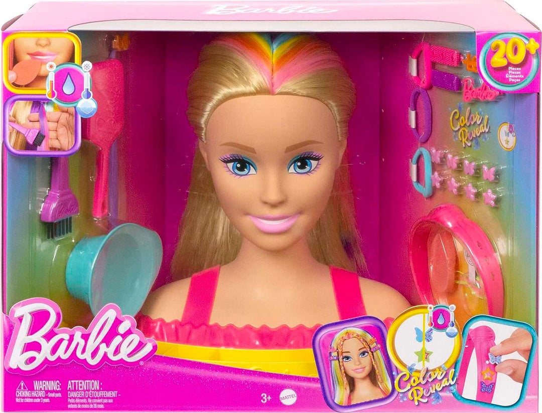 Barbie Doll Deluxe Styling Head, Barbie Totally Hair, Straight Blonde Neon Rainb