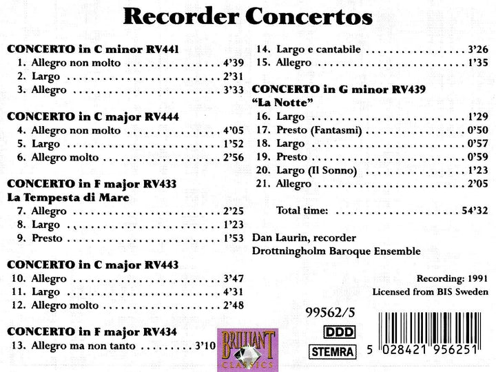 Vivaldi Recorder Concertos - [Audio CD]