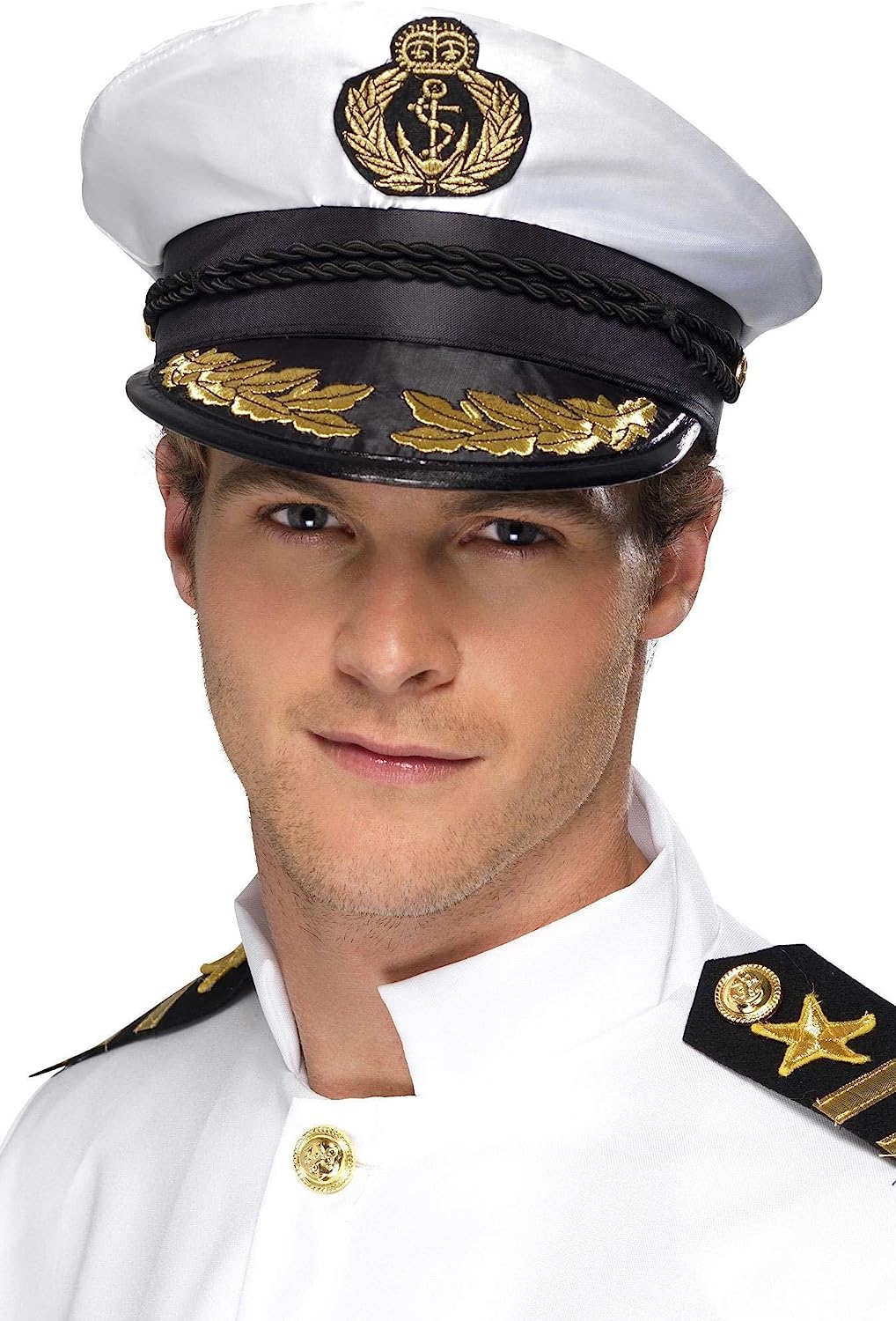 Smiffys Captain Hat Adult Costume Accessory (White with Gold Detail)