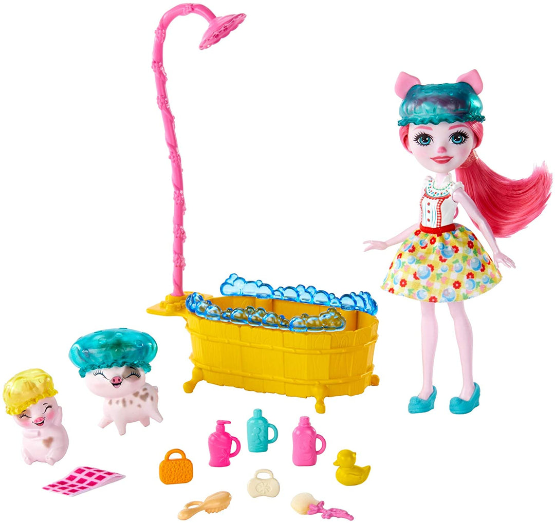 Enchantimals GJX36 BATHTIME Splash PLAYSET with PETYA Pig Doll & STREUSEL, Multi