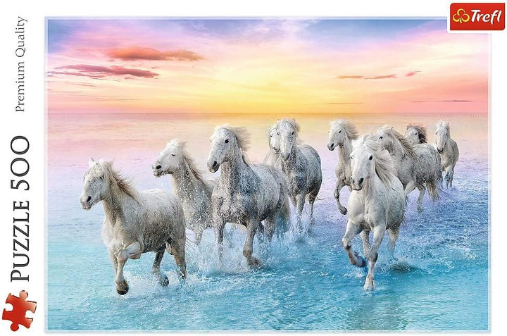 Trefl 916 37289 Weiße Pferde im Galopp EA 500 Teile, Premium Qualität, f�r Erwachsene und Kinder ab 10 Jahren 500 Stück galoppierende Pferde, farbig