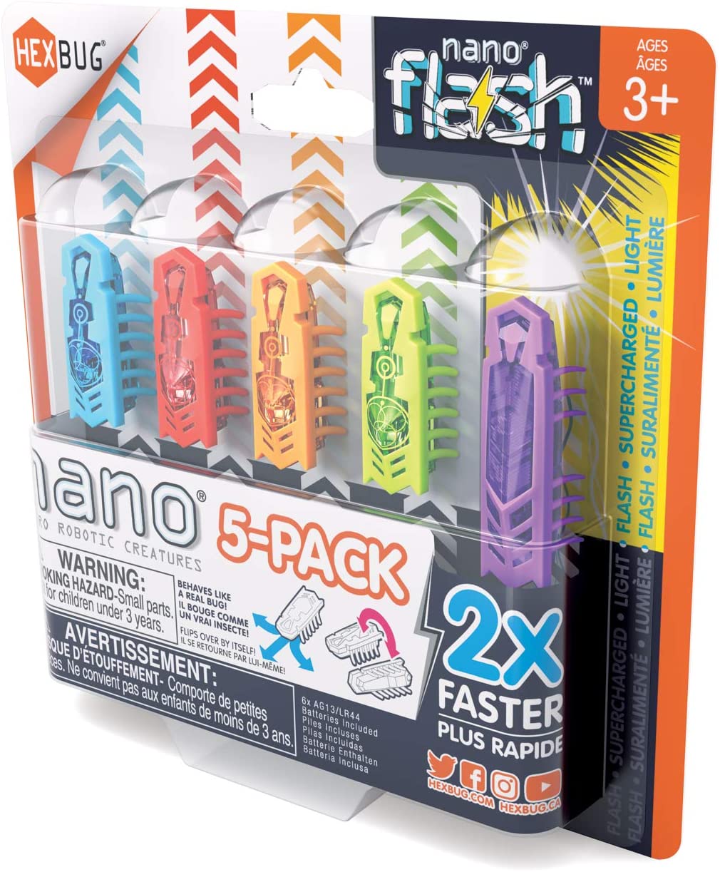 HEXBUG 433-6983 5 Pack 4 Plus Bonus Flash Nano Sensory Vibration Kids and Cats Small HEX Bug Tech Toy Batteries Included Multicolor