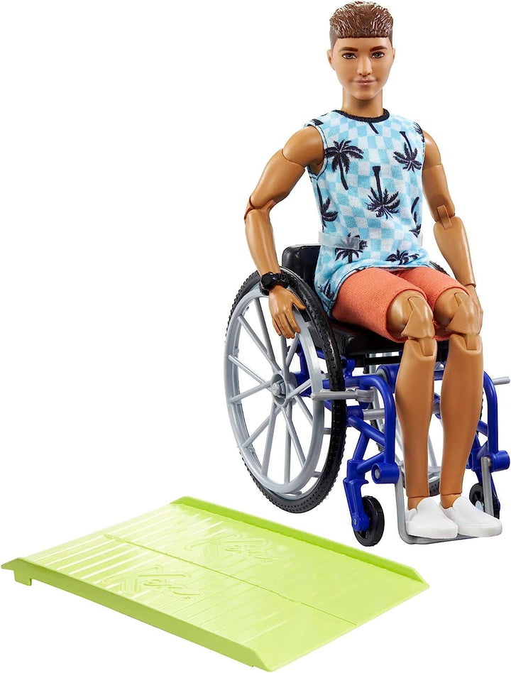 Ken Doll with Wheelchair & Ramp, Kids Toys, Barbie Fashionistas, Brunette with Beachy Tee and Orange Shorts