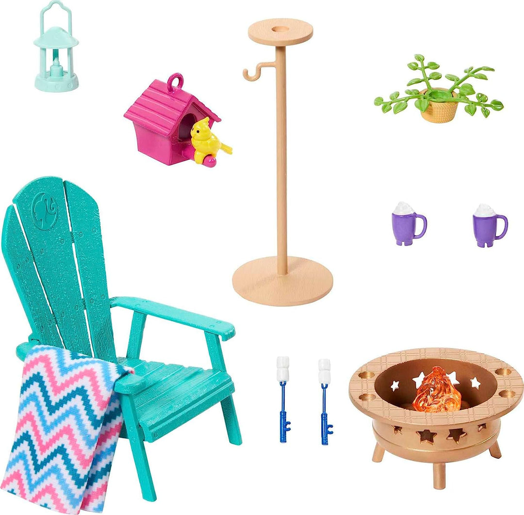 Barbie Furniture and Accessory Pack, Barbie Doll House Décor, Backyard Patio, Bonfire, Birdfeeder and Birdhouse, Kids Toys and Gifts