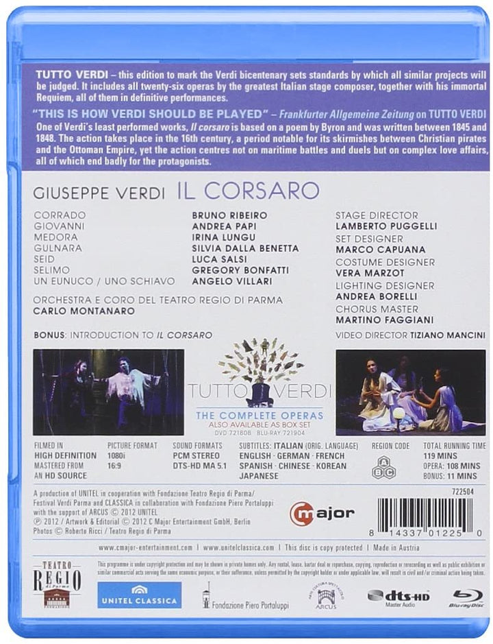 Verdi: Il Corsaro (Parma 2008) (Ribeiro, Lungu, Salsi, Dalla Benetta, Bonfatti, Papi, Villari, Lamberto Puggelli, Carlo Montanaro) (C-Dur: 722504) [2013] [Region Free] [Blu-ray]