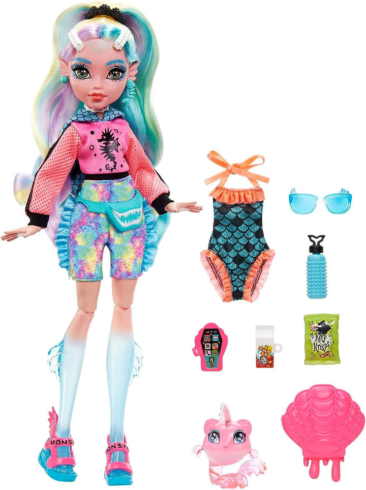 Monster High Doll, Lagoona Blue with Accessories and Pet Piranha, Posable Fashion Doll with Colorful Streaked Hair