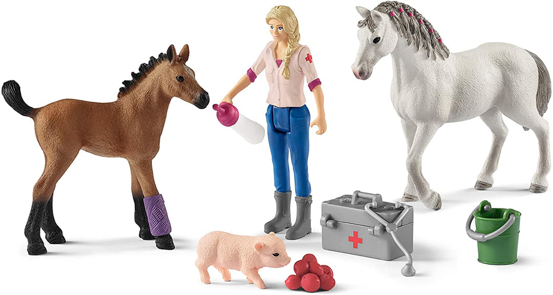 Schleich 42486 Vet visitant jument et poulain