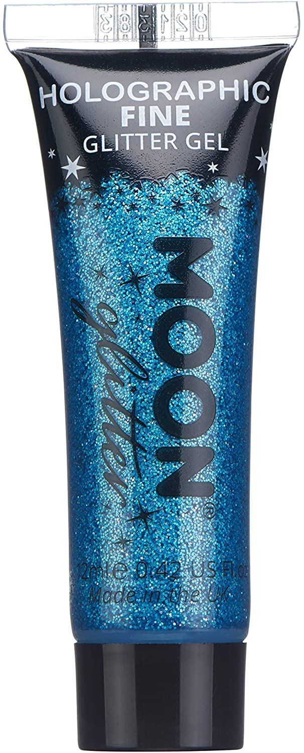 Holographisches feines Glitzergel für Gesicht und Körper von Moon Glitter – Blau – kosmetische Festival-Glitzer-Gesichtsfarbe für das Gesicht
