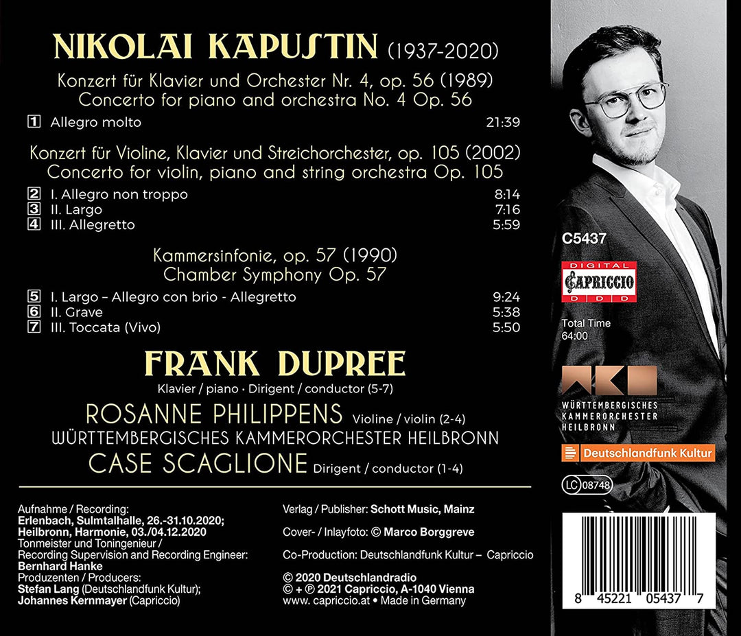 Kapustin: Piano Concerto No. 4 [Frank Dupree; Rosanne Philippens; Meinhard Jenne; Württembergisches Kammerorchester; Case Scaglione] [Capriccio: C5437] [Audio CD]