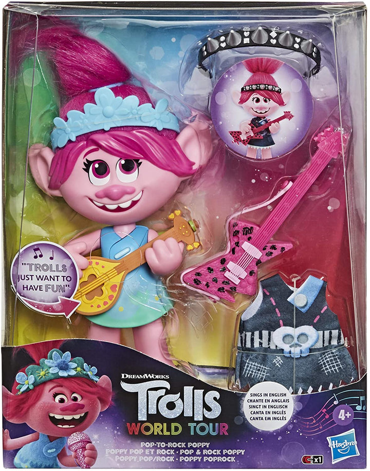 DreamWorks Trolls World Tour Pop-to-Rock Poppy Singing Doll mit 2 verschiedenen Looks und Sounds