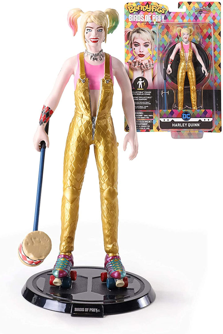 The Noble Collection DC Comics Bendyfigs Harley Quinn - 7.5in (19cm) Noble Toys Bendable Posable Collectible Doll Figure With Stand