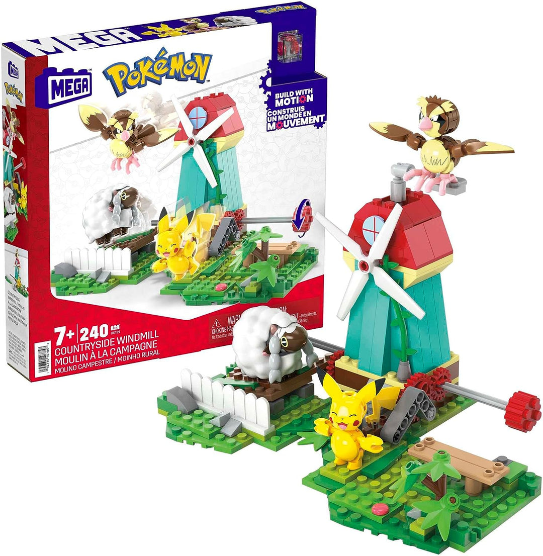 MEGA Pokemon Kids Building Toys, Countryside Windmill with Buildable Pikachu