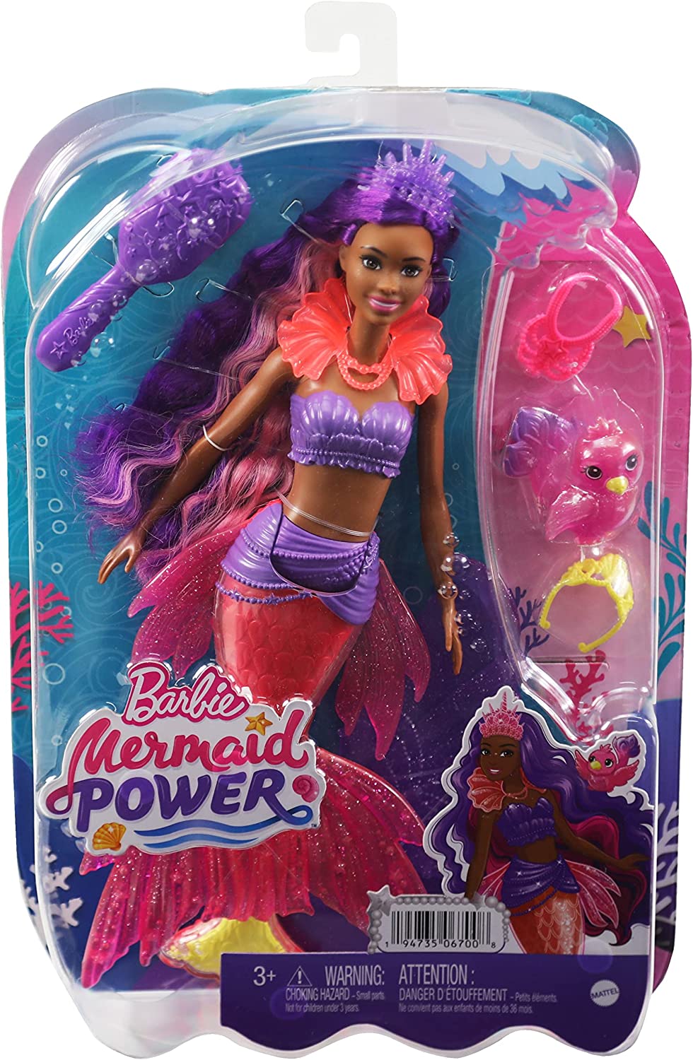 Barbie Mermaid Power Barbie “Brooklyn” Roberts Mermaid Doll with Pet, Interchang