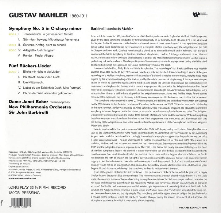 Sir John Barbirolli - Mahler: Sinfonie Nr. 5 &amp; Ruckert-Lieder [Vinyl]