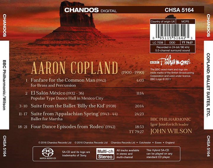 Copland:Orchestral Works Vol. 1 [BBC Philharmonic, John Wilson] [CHANDOS: CHSA 5164] [Audio CD]