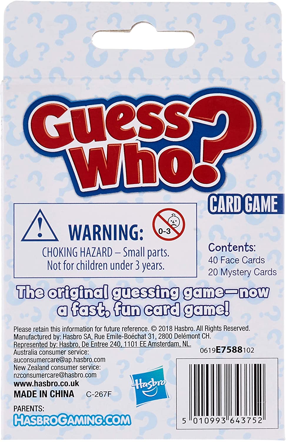 Hasbro E7588UC0 Jeu de cartes de voyage classique Devinez qui