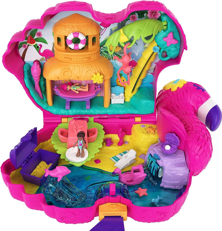 Polly Pocket Flamingo Party Large Compact, 26 Surprises Pop & Swap Feature