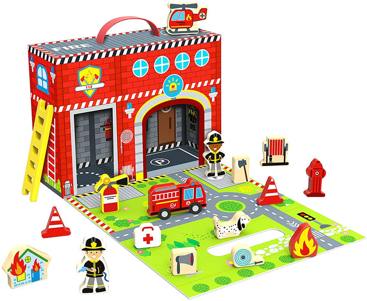 Tooky 921 TY203 EA Boîte de caserne de pompiers en bois, multicolore