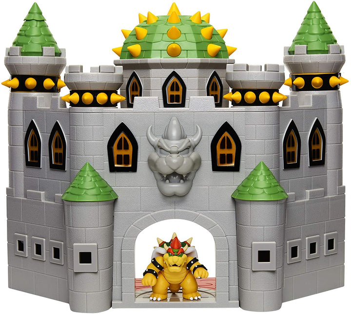 Nintendo Bowser's Castle Super Mario Deluxe Bowser's Castle Playset with 2.5" Exclusive Articulated Bowser Action Figure, Interactive Play Set with Authentic in-Game Sounds