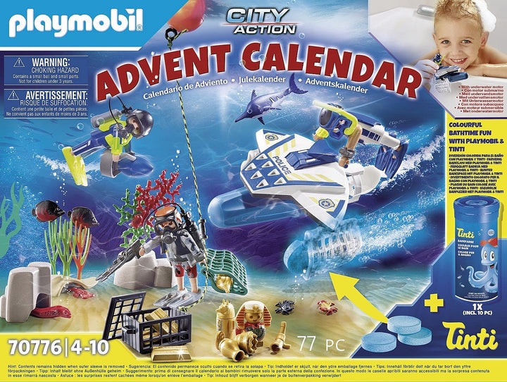 Playmobil 70776 City Action Police Diving Mission Adventskalender mit farbwechselnden Badesprudlern